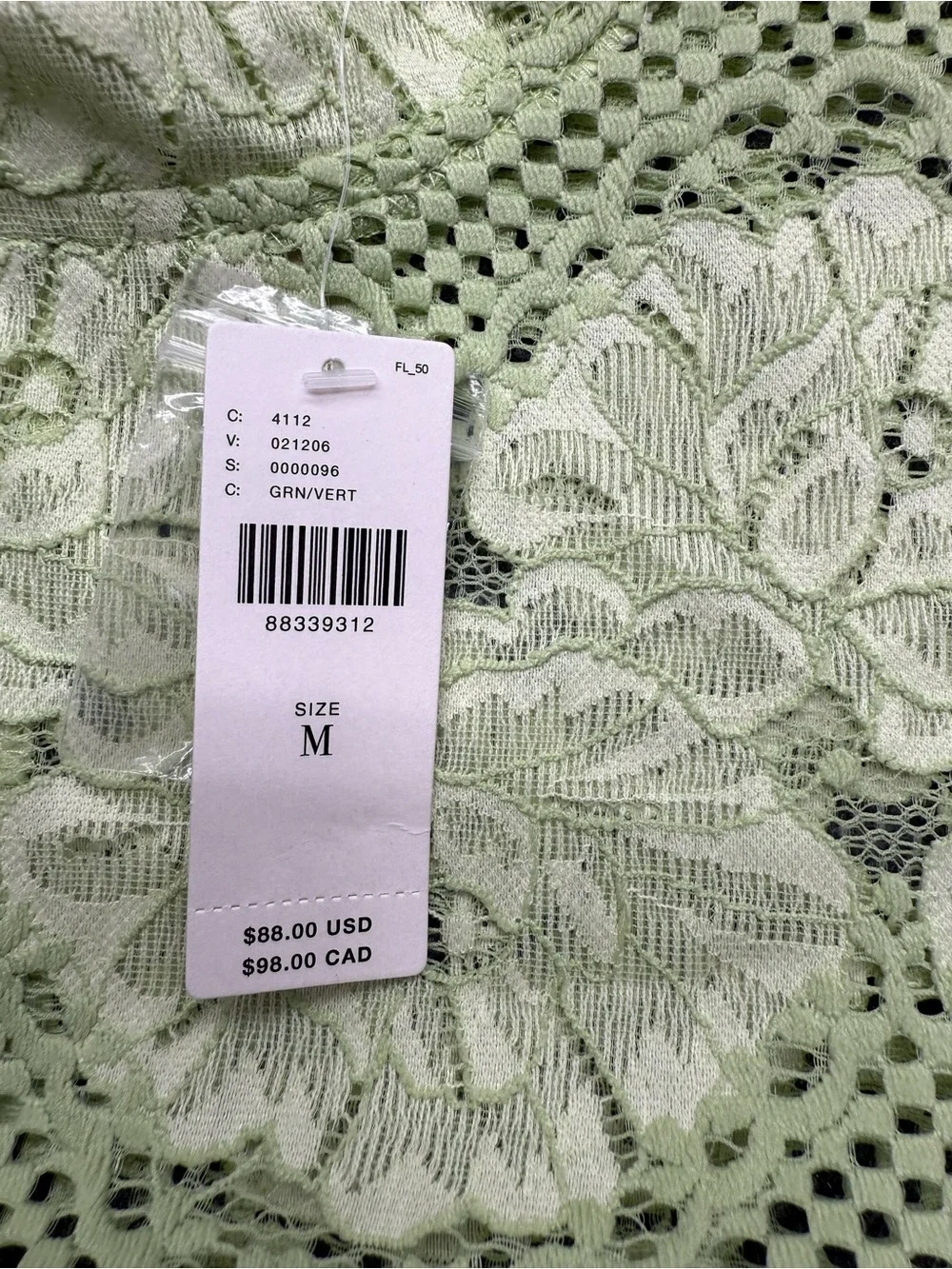 Anthropologie Dolan Woman’s Medium Nwt Lace Floral Long-Sleeve Top Light Green